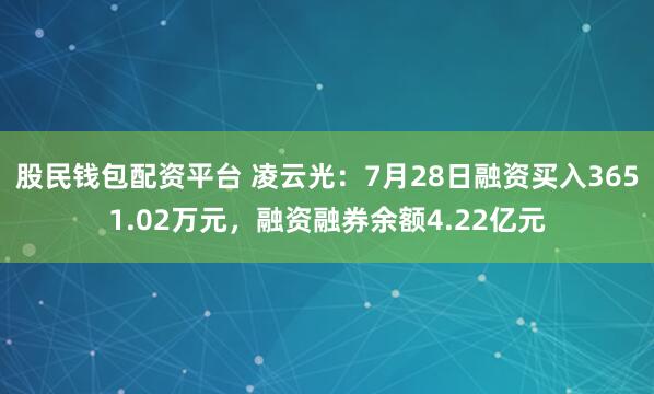 股民钱包配资平台 凌云光：7月28日融资买入3651.02万元，融资融券余额4.22亿元